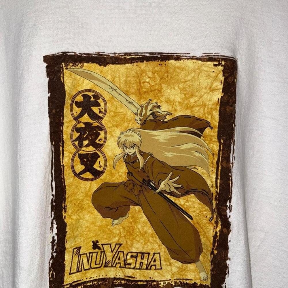 Vintage Y2K Rare Official Inuyasha Cream White Anime Graphic T-Shirt
